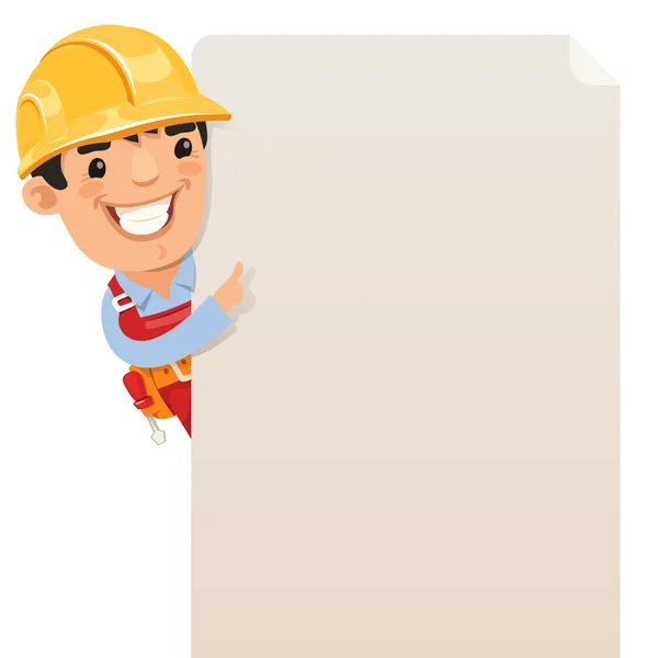 Constructor mirando cartel en blanco — Vector de stock