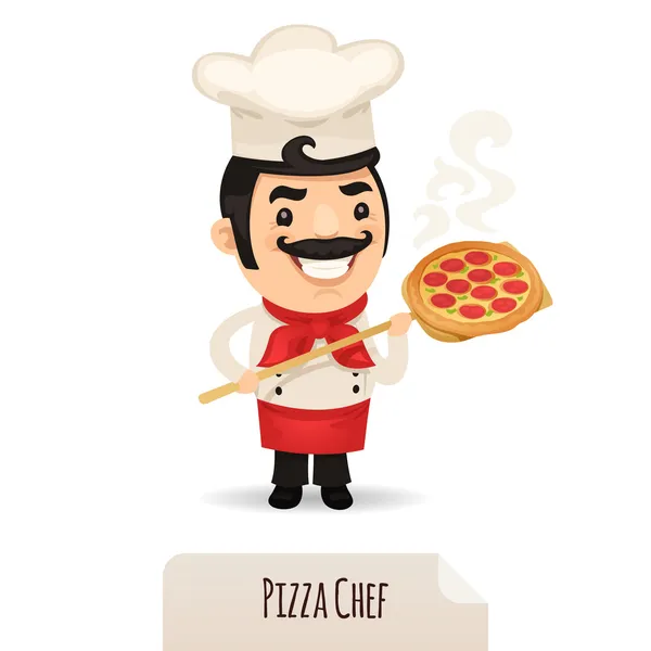 Chef de pizza avec pizza — Image vectorielle