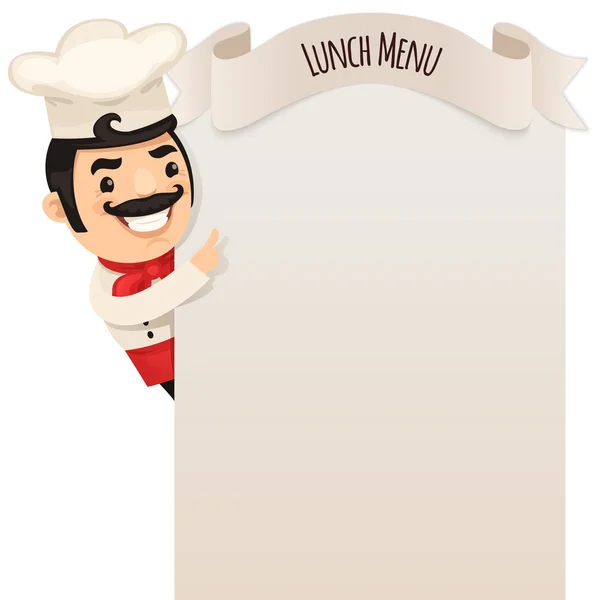 Chef mirando el menú en blanco — Vector de stock