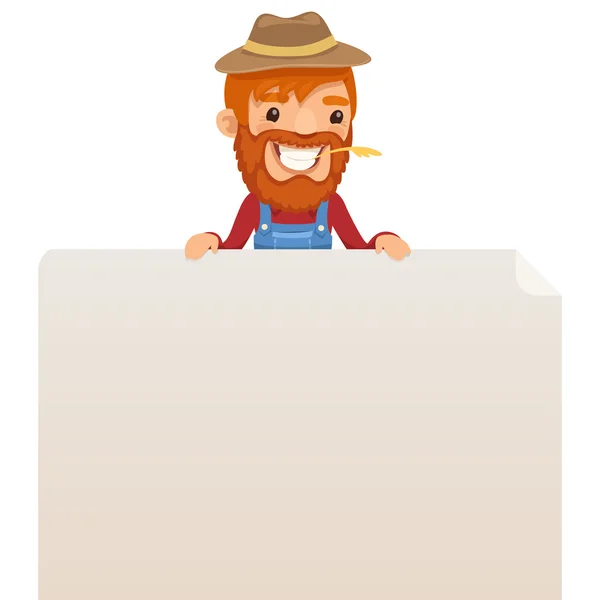 Farmer looking at blank poster on top — Stock Vector