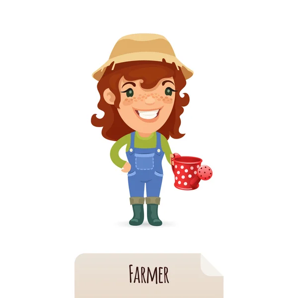 Agriculteur femelle avec un arrosoir — Image vectorielle