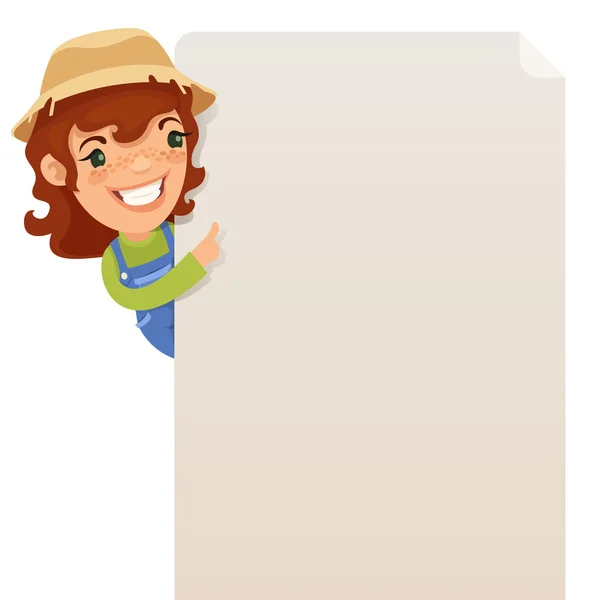 Female Farmer looking at blank poster — Stock Vector