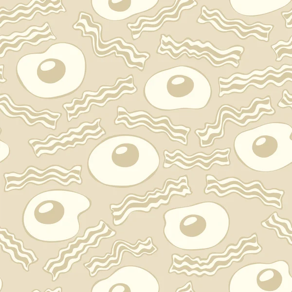 Breakfast With Bacon and Eggs Seamless Vector Pattern Light — Stock Vector