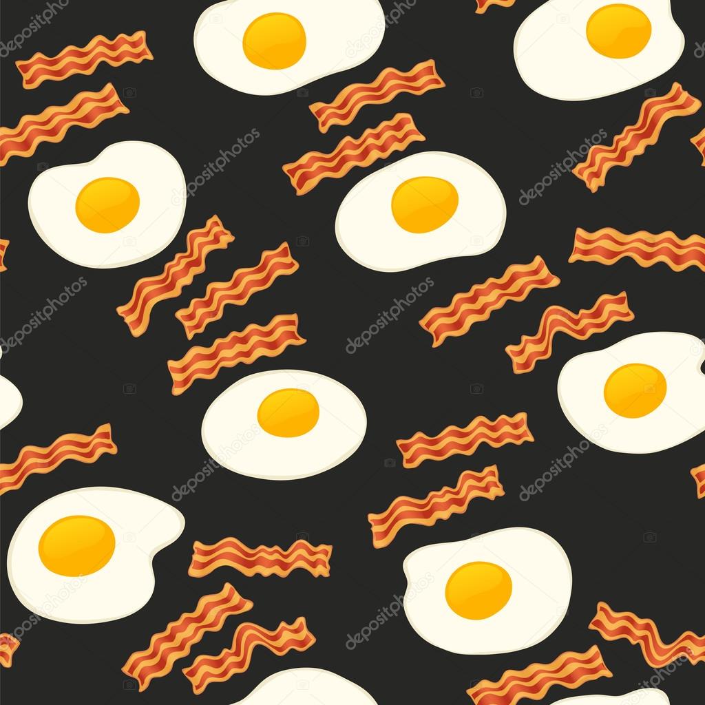 Breakfast With Bacon and Eggs Seamless Vector Pattern Dark