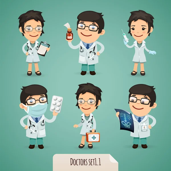 Médicos Personajes de dibujos animados Set1.1 — Vector de stock