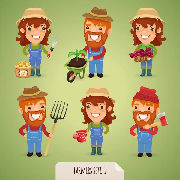 Farmers Personagens de desenhos animados Set1.1 — Vetor de Stock