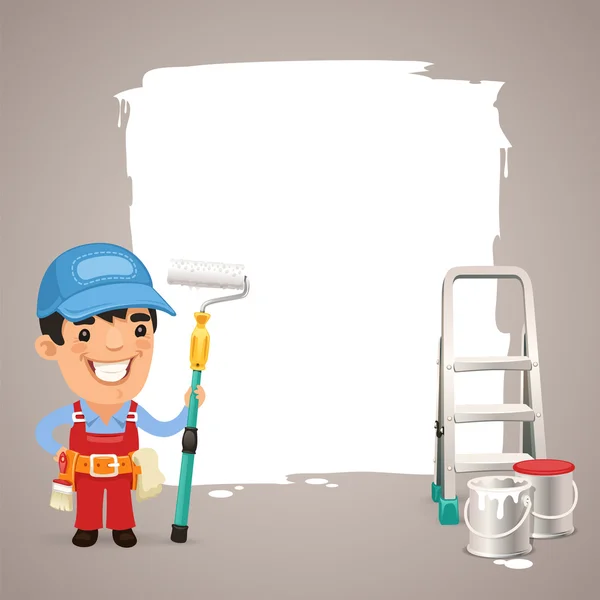 Pintor con cuadro de texto — Vector de stock