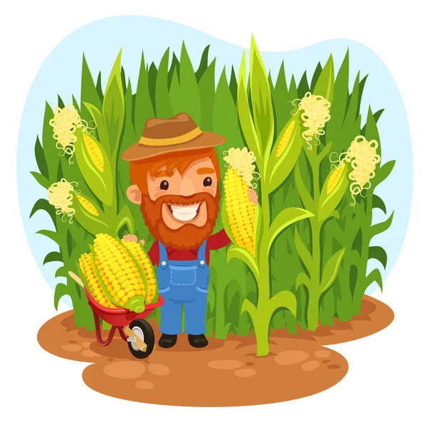 Harvesting Farmer In a Cornfield — Stock Vector