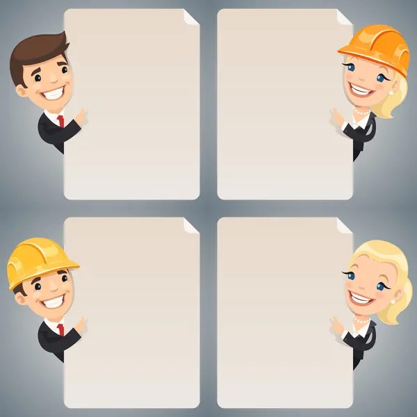 Businessmen Cartoon Characters Looking at Blank Poster Set — Stock Vector