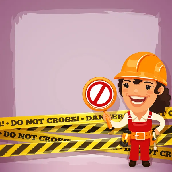 Женщина-строитель с опасными кассетами — стоковый вектор