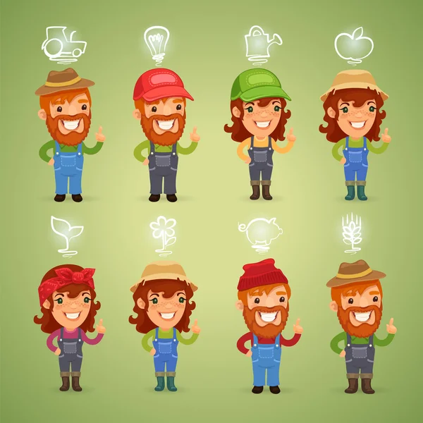 Agricultores con Iconos — Vector de stock