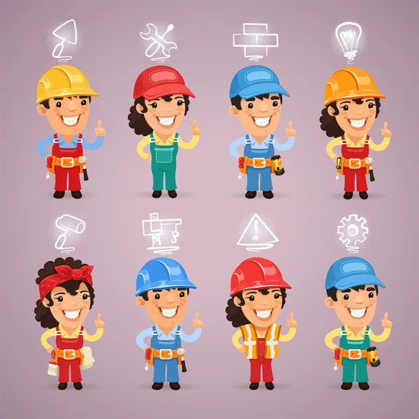 Builders with Icons Set — Stock Vector