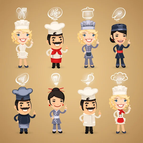 Chefs com conjunto de ícones — Vetor de Stock