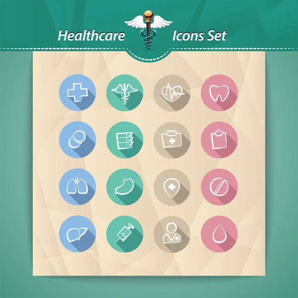 Set di icone piatti per l'assistenza sanitaria — Vettoriale Stock