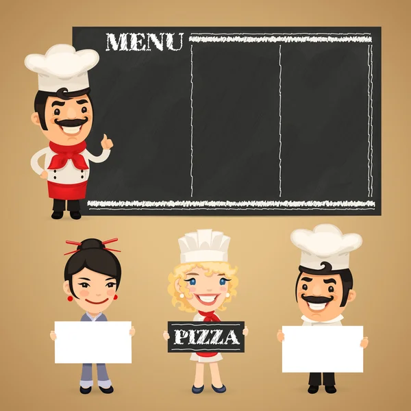 Chefs presentando pancartas vacías — Vector de stock