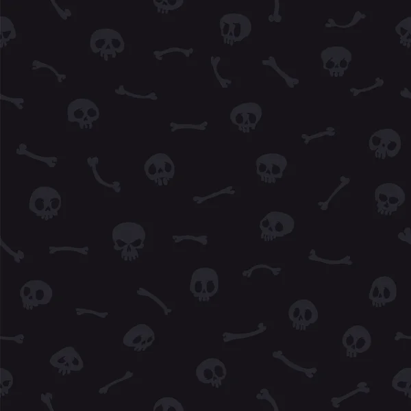 Graue Cartoon-Schädel auf schwarzem Hintergrund mit nahtlosem Muster — Stockvektor
