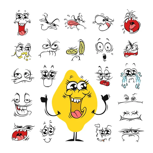 Cartoon Facial Expressions Set for Humor Design — Stock Vector