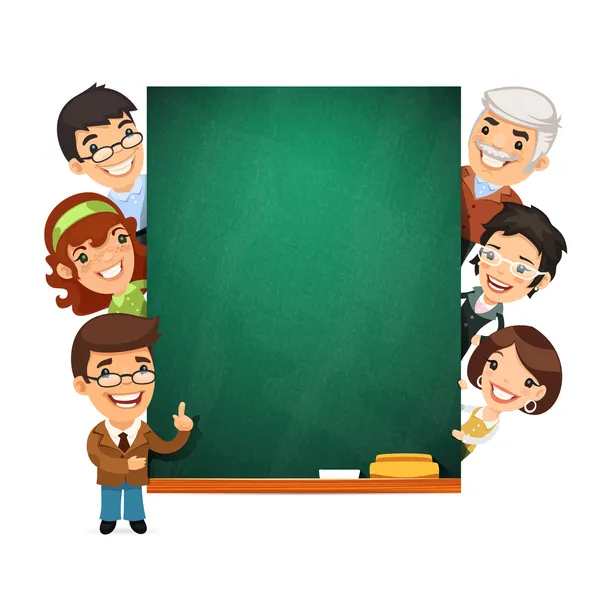 Professores apresentando Chalkboard vazio — Vetor de Stock