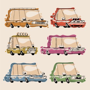 Retro karikatür araçları seti