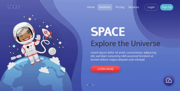 Space Website Template Illustration Cartoon Astronaut Outer Space Planet Earth — Stock Vector