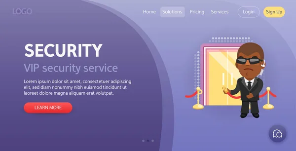 Modèle Site Web Sécurité Illustration Videur Dessin Animé Invite Entrer — Image vectorielle