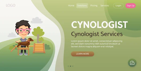 Modelo Site Cynologist Services Ilustração Cinologista Desenhos Animados Com Dachshund —  Vetores de Stock