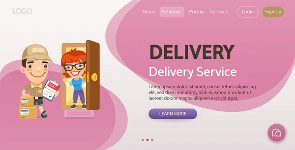 Plantilla Del Sitio Web Delivery Service Ilustración Repartidor Personajes Dibujos — Vector de stock