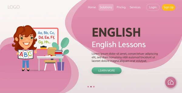 Templat Situs Web English Lessons Ilustrasi Guru Kartun Bahasa Inggris - Stok Vektor