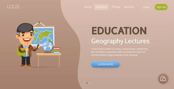 Templat Situs Web Geografi Ilustrasi Seorang Guru Geografi Kartun Titik - Stok Vektor