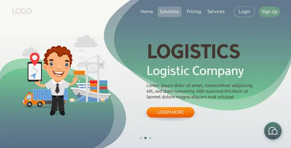 Modelo Site Logistic Company Ilustração Cartum Sorrindo Logístico Fica Cais —  Vetores de Stock