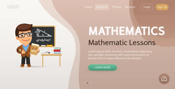 Tema Situs Web Mathematic Lessons Ilustrasi Seorang Guru Matematika Kartun - Stok Vektor