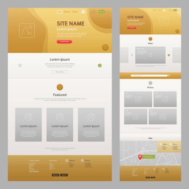 Sarı Renkli Web Sitesi Şablonu. UI UX konsept geliştirme düzeni. İniş sayfası şablonu. Düzenlenebilir vektör biçimi.