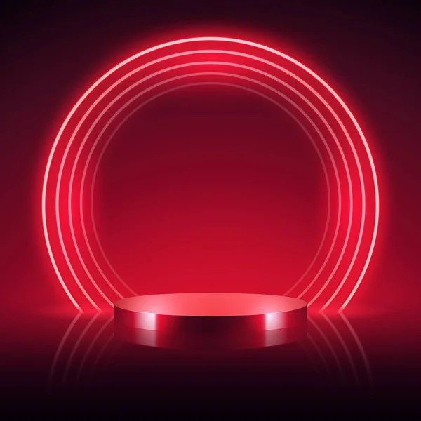 Empty Cylinder Podium Abstract Neon Dark Red Background Vector Clip — Stockvektor