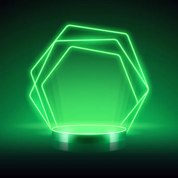 Töm Cylindern Podium Med Abstrakt Geometrisk Neon Grön Bakgrund Vektor — Stock vektor