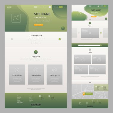 Yeşil Renkli Web Sitesi Şablonu. UI UX konsept geliştirme düzeni. İniş sayfası şablonu. Düzenlenebilir vektör biçimi.