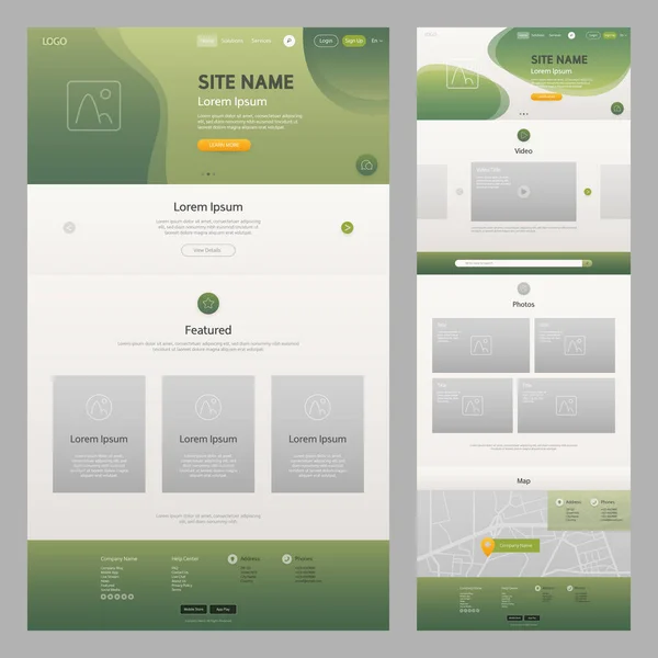 Modelo Site Colorido Verde Layout Conceito Mockup Para Desenvolvimento Modelo — Vetor de Stock