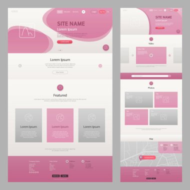 Pembe Renkli Web Sitesi Şablonu. UI UX konsept geliştirme düzeni. İniş sayfası şablonu. Düzenlenebilir vektör biçimi.