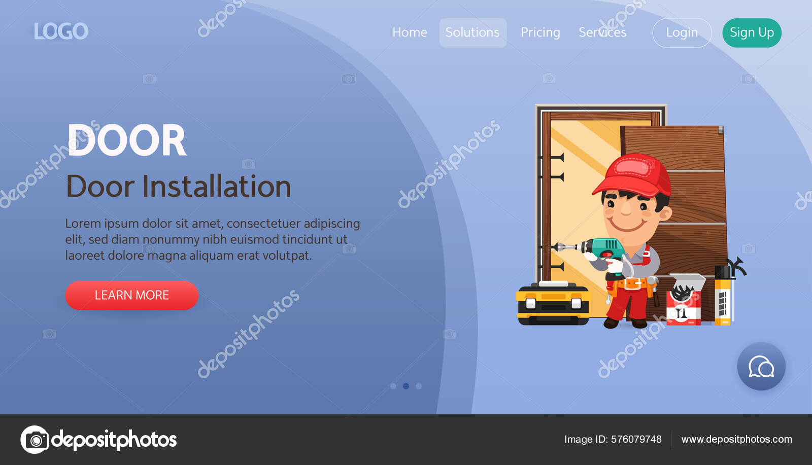 Door Installation site Template Illustration Cartoon Carpenter