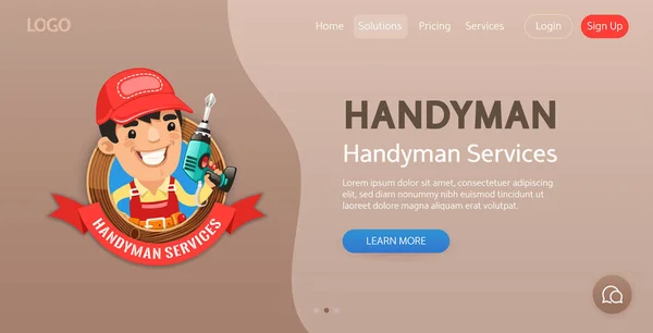 Handyman Services Website Template Illustration Cartoon Handyman Emblem Your Carpentry — Stock Vector