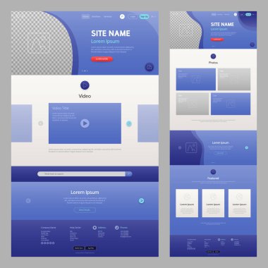 Lacivert ve Şeffaflık Web Sitesi Şablonu. UI UX konsept geliştirme düzeni. İniş sayfası şablonu. Düzenlenebilir vektör biçimi.