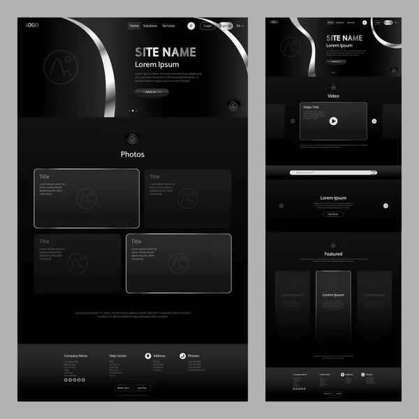 Escuro Com Silver Abstract Style Website Template Layout Conceito Mockup — Vetor de Stock