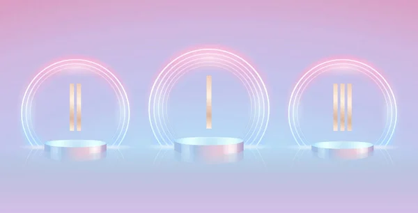 Three Cylinder Winners Podium Light Neon Frames Numbers Vector Clip — Stok Vektör