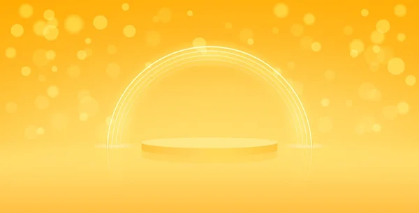 Empty Cylinder Podium Neon Frame Yellow Light Background Vector Clip — ストックベクタ