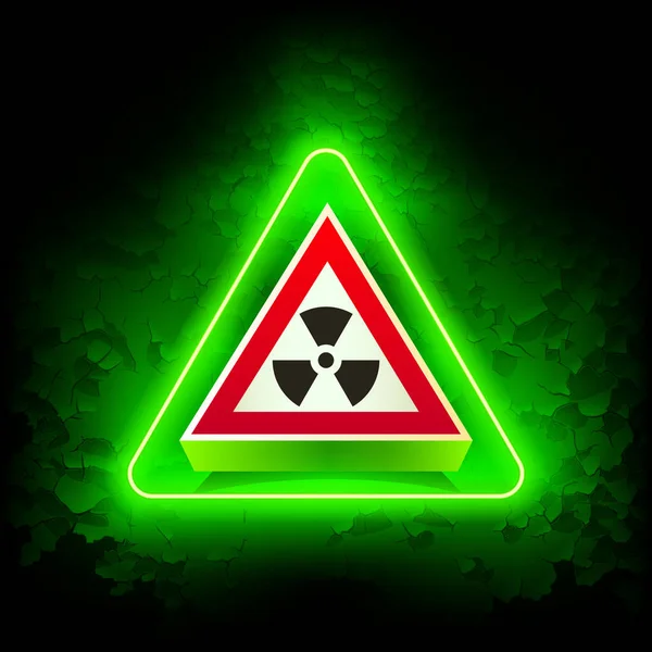 Green Neon Radiation Risk Sign Grunge Background Attention Label Glow — 图库矢量图片