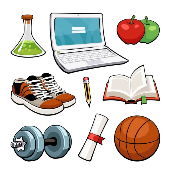 Sports Educational Student Icons Set Isolado Sobre Fundo Branco — Vetor de Stock