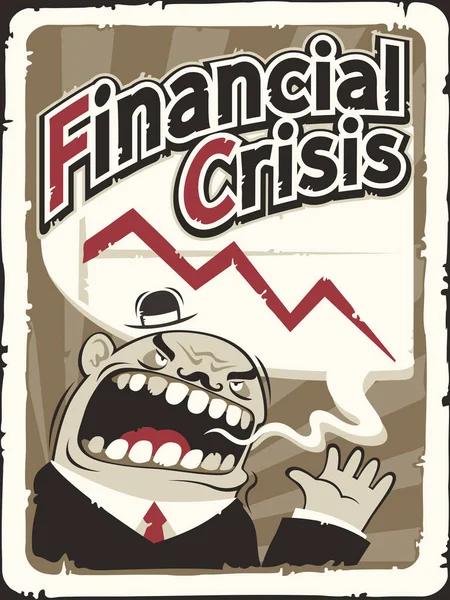 Screaming Angry Boss Financial Crisis Poster Retro Vintage Style — Stock Vector