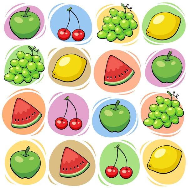 Seamless Colorful Pattern Fruits White Background — Stock Vector