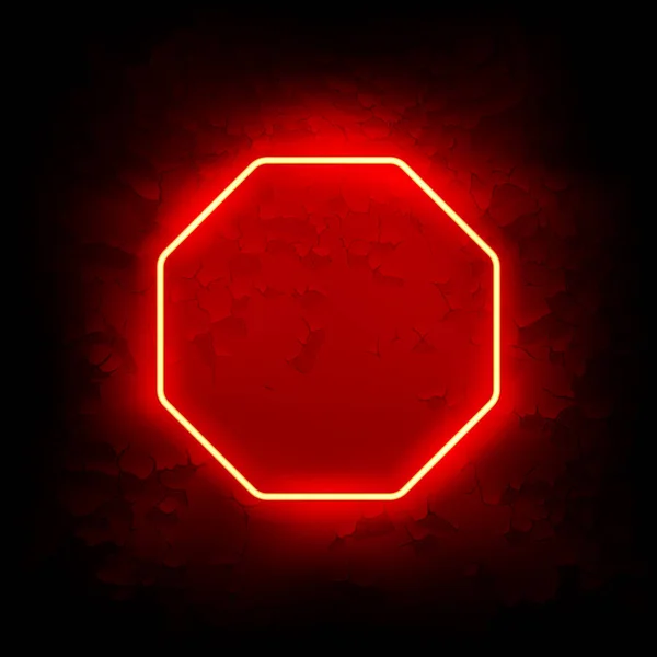 Roter Neon Octagon Rahmen Auf Grunge Hintergrund Vektor Abstrakter Hintergrund — Stockvektor