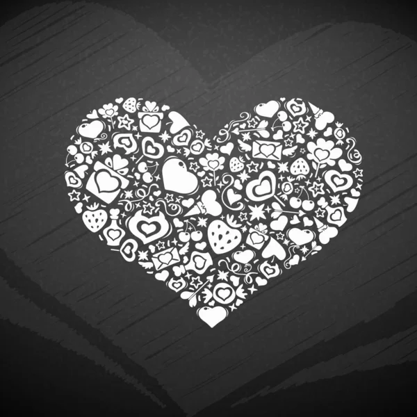 White Valentine Day Heart Romantic Symbols Chalkboard Hand Drawn Love — Vector de stock