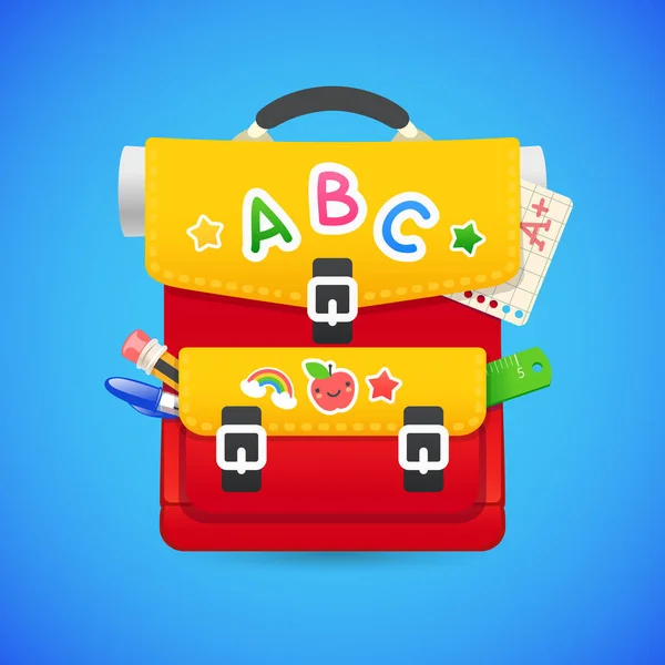 Red Yellow School Backpack Blue Background Vector Illustration Education Projects — Wektor stockowy